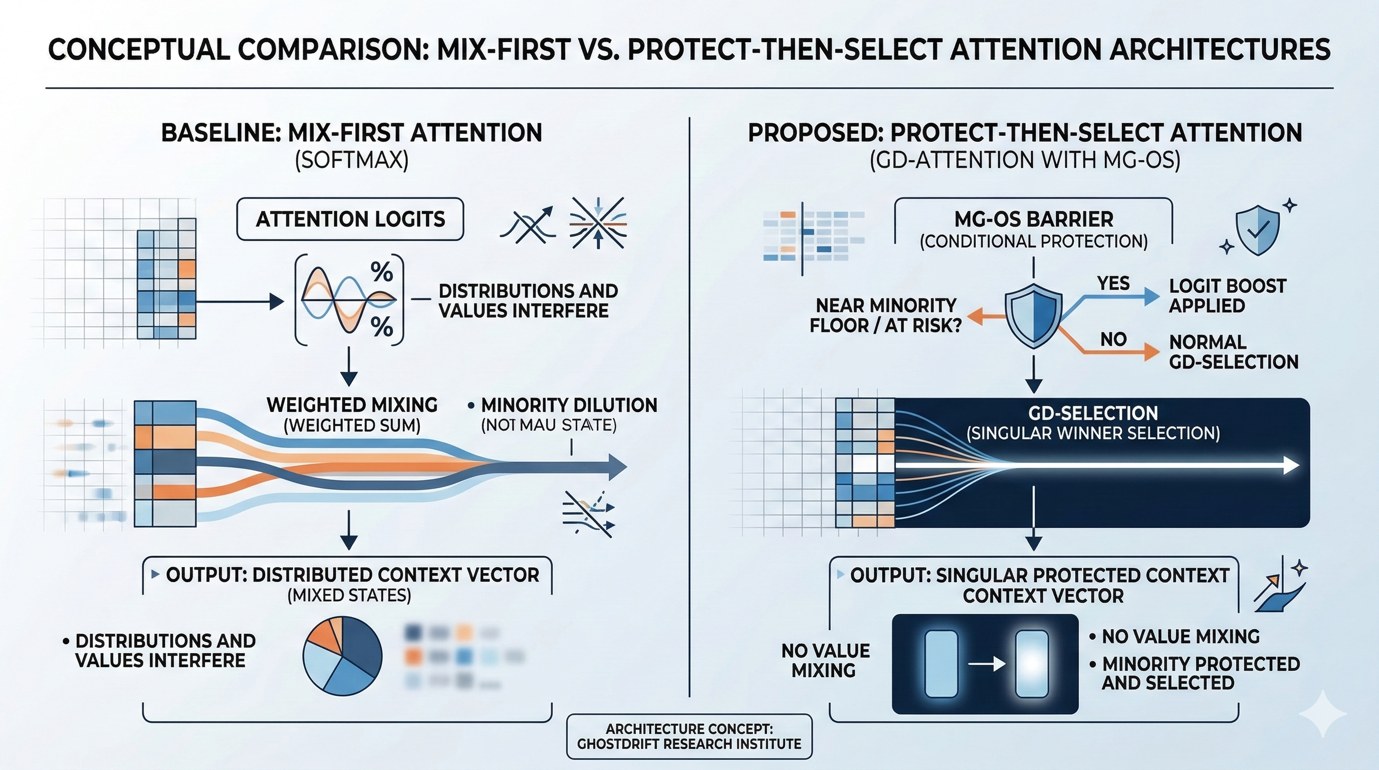 Beacon protect-then-select attention architecture